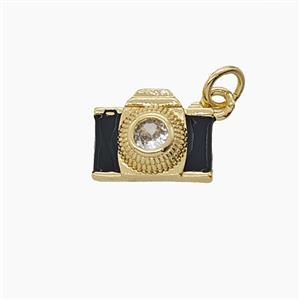 Enamel Copper Pendant Pave Zircon, Gold Plated, approx 9-12mm