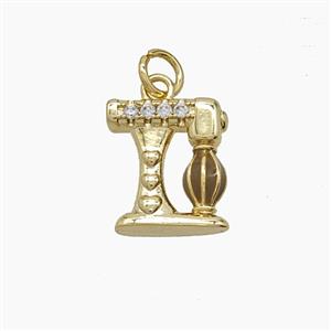 Enamel Copper Pendant Pave Zircon, Gold Plated, approx 12-13mm