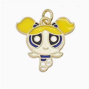 Enamel Copper Pendant Pave Zircon, Gold Plated, approx 18-19mm