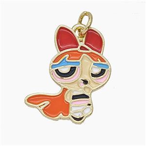 Enamel Copper Pendant Pave Zircon, Gold Plated, approx 16-19mm