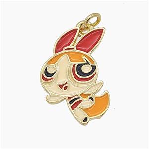 Enamel Copper Pendant Pave Zircon, Gold Plated, approx 16-19mm