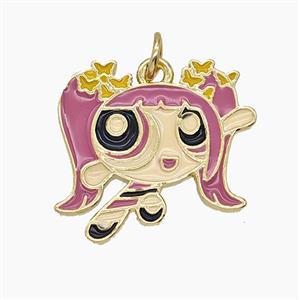 Enamel Copper Pendant Pave Zircon, Gold Plated, approx 19-20mm