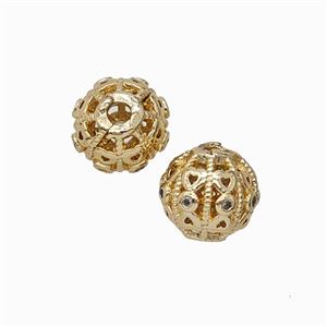 Copper Bead Pave Zircon, Gold Plated, approx 8.5mm