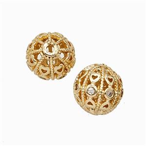 Copper Bead Pave Zircon, Gold Plated, approx 10mm