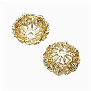 Copper Bead Pave Zircon, Gold Plated, approx 14mm