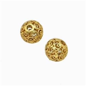 Copper Bead Pave Zircon, Gold Plated, approx 8mm
