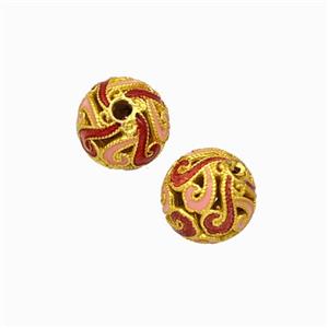 Copper Bead Pave Zircon, Gold Plated, approx 8mm