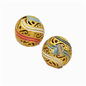 Copper Bead Pave Zircon, Gold Plated, approx 10mm