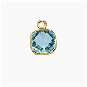 Aqua Crystal Glass Square Pendant, approx 7mm
