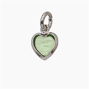 Green Catseye Glass Heart Pendant, approx 7mm