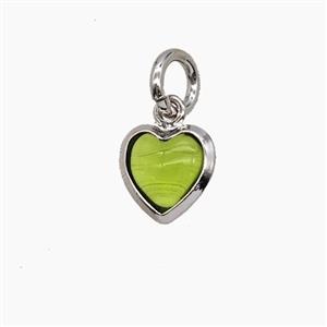Olive Catseye Glass Heart Pendant, approx 7mm