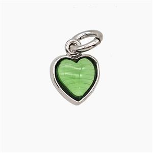 Green Catseye Glass Heart Pendant, approx 7mm