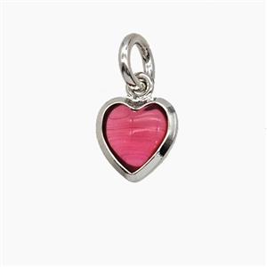 Red Catseye Glass Heart Pendant, approx 7mm