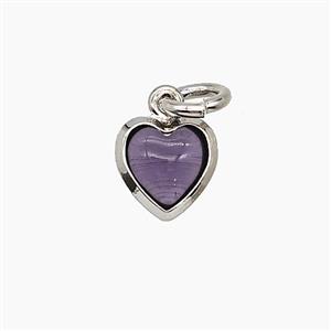 Purple Catseye Glass Heart Pendant, approx 7mm
