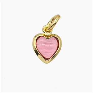 Pink Catseye Glass Heart Pendant, approx 7mm