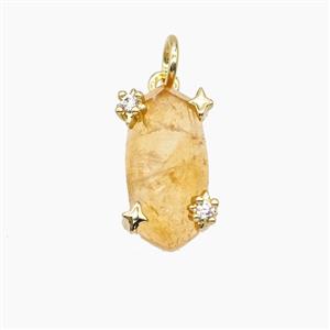 Yellow Citrine Oval Pendant Copper Gold Plated, approx 8-14mm