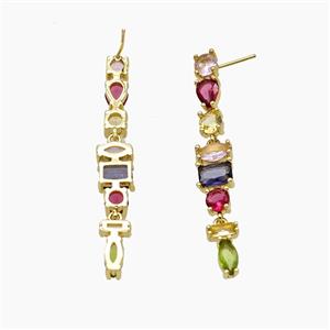 Copper Stud Earrings Pave Zirconia Gold Plated, approx 4-8mm, 50mm length