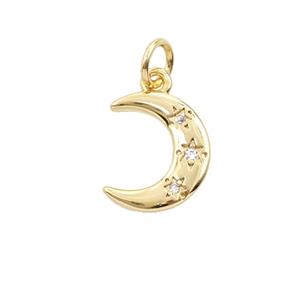 Copper Moon Pendant Pave Zirconia Gold Plated, approx 10-12mm