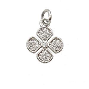 Copper Clover Pendant Pave Zirconia Platinum Plated, approx 11mm