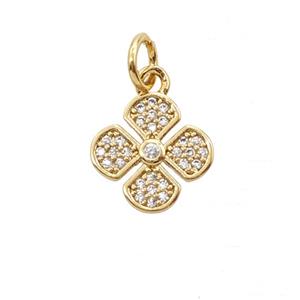 Copper Clover Pendant Pave Zirconia Gold Plated, approx 11mm