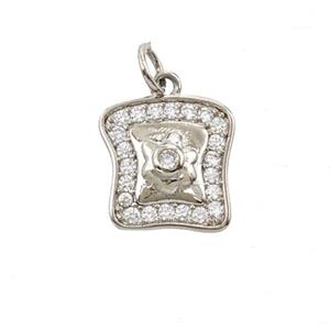 Breakfast Bread Charms Copper Pendant Pave Zirconia Platinum Plated, approx 13mm