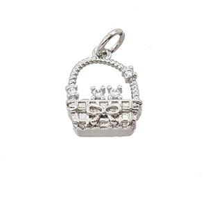 Basket Charms Copper Pendant Pave Zirconia Bowknot Platinum Plated, approx 11-12mm