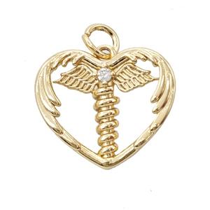 Copper Heart Wings Pendant Pave Zirconia Gold Plated, approx 15-17.5mm