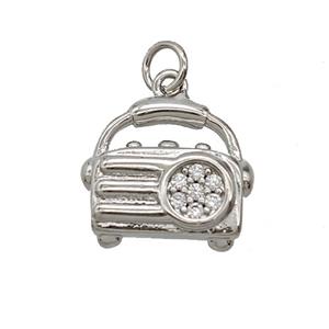 Radio Charms Copper Pendant Pave Zirconia Platinum Plated, approx 14-16mm