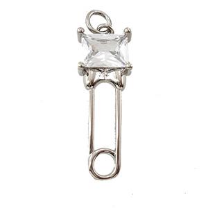Copper Safety Pin Pave Crystal Glass Platinum Plated, approx 10-26mm