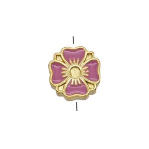 Copper Clover Beads Pink Enamel Gold Plated, approx 7mm
