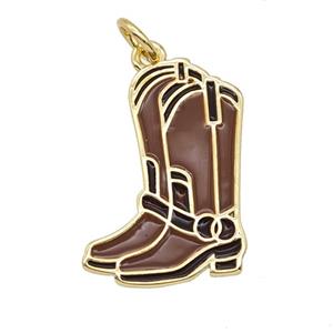 Copper Cowboy Boots Pendant Chocolate Enamel Gold Plated, approx 15-20mm