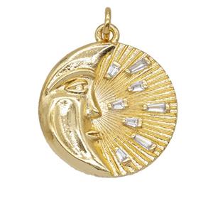Copper Moon Pendant Pave Zirconia Gold Plated, approx 20mm