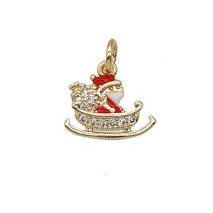 Christmas Santa Claus Charms Copper Pendant Pave Zirconia Red Enamel Gold Plated, approx 8-11mm