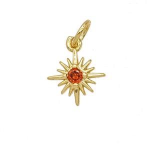 Copper Star Pendant Pave Zirconia 18K Gold Plated, approx 9.5mm