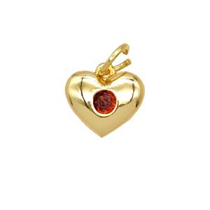 Copper Heart Pendant Pave Zirconia 18K Gold Plated, approx 9.5mm