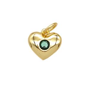 Copper Heart Pendant Pave Zirconia 18K Gold Plated, approx 9.5mm