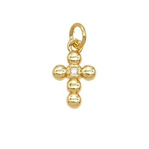 Copper Cross Pendant Pave Zirconia 18K Gold Plated, approx 8.5-11mm