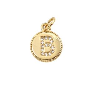 Copper Letter-B Pendant Pave Zirconia 18K Gold Plated, approx 10mm