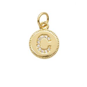 Copper Letter-C Pendant Pave Zirconia 18K Gold Plated, approx 10mm