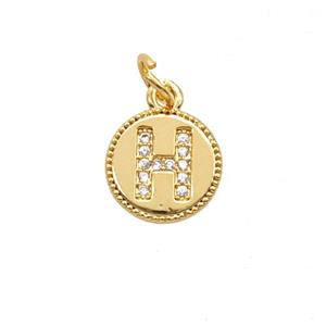 Copper Letter-H Pendant Pave Zirconia 18K Gold Plated, approx 10mm