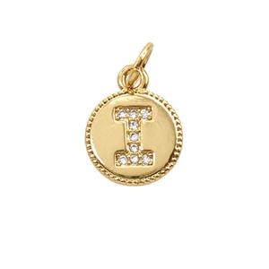 Copper Letter-I Pendant Pave Zirconia 18K Gold Plated, approx 10mm