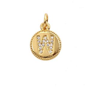 Copper Letter-W Pendant Pave Zirconia 18K Gold Plated, approx 10mm