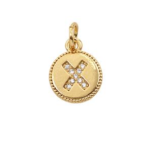 Copper Letter-X Pendant Pave Zirconia 18K Gold Plated, approx 10mm