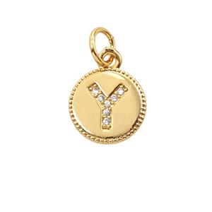 Copper Letter-Y Pendant Pave Zirconia 18K Gold Plated, approx 10mm