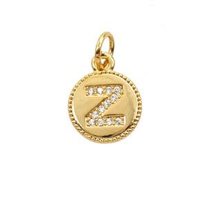 Copper Letter-Z Pendant Pave Zirconia 18K Gold Plated, approx 10mm