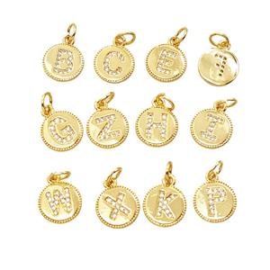 Copper Alphabet Pendant Pave Zirconia 18K Gold Plated Mix Letters, approx 10mm