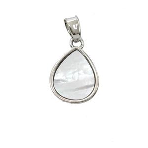 Copper Teardrop Pendant Pave Shell Platinum Plated, approx 10-12mm