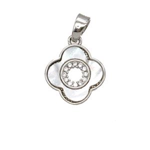 Copper Clover Pendant Pave Zirconia Shell Platinum Plated, approx 12mm