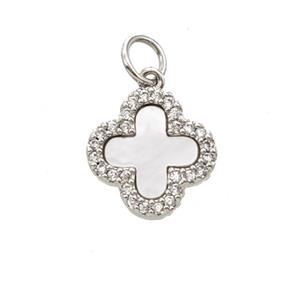 Copper Clover Pendant Pave Zirconia Shell Platinum Plated, approx 12mm
