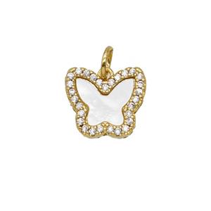 Copper Butterfly Pendant Pave Zirconia Shell 18K Gold Plated, approx 11-12mm